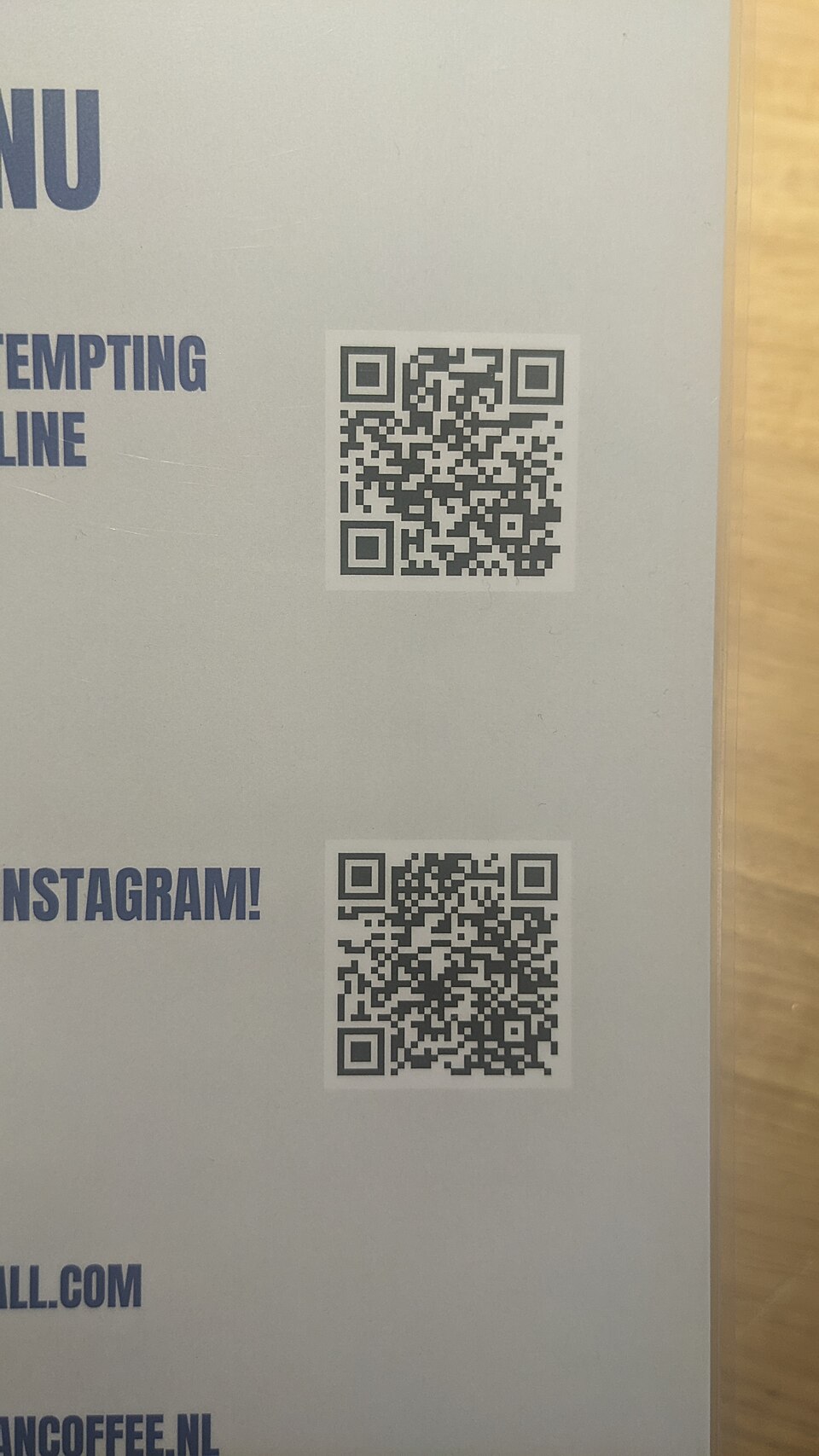 QR code sur un menu